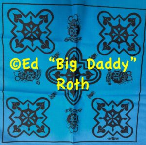 Blue with Black Rat Fink Trixie's Bandana design
