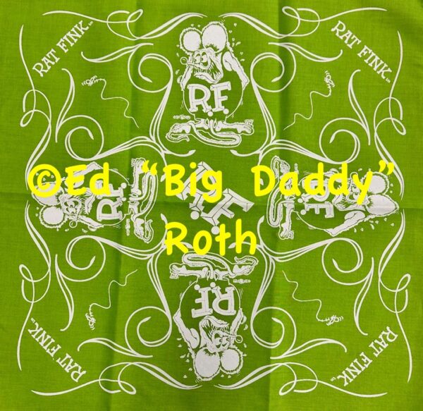 Green with White Rat Fink Swirl Bandana design
