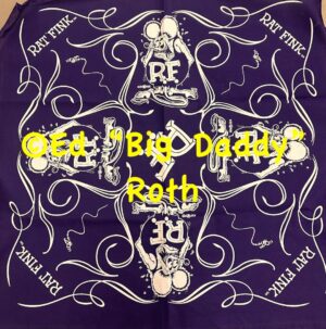 Purple with White Rat Fink Swirl Bandana design