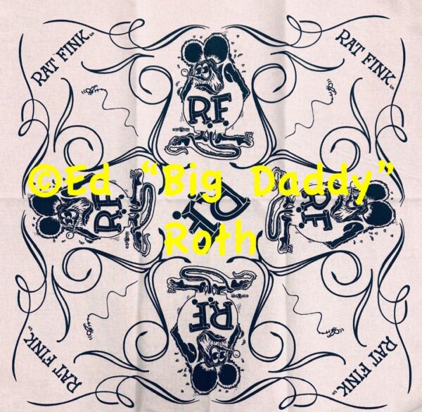 White with Black Rat Fink Swirl Bandana design