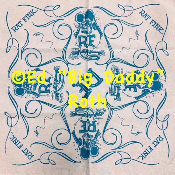 White with Blue Rat Fink Swirl Bandana design